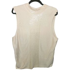Liz claiborne, kinitted beaded sleavless sweater, cream color, Size XL